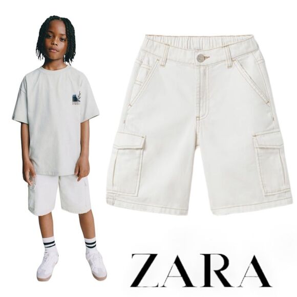 Zara Other - ZARA Kids | Ecru | DENIM CARGO SHORTS